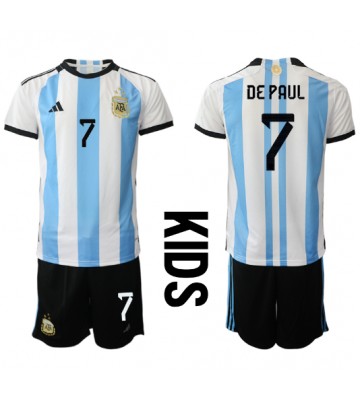 Argentina Rodrigo de Paul #7 Hjemmedraktsett Barn VM 2022 Kortermet (+ Korte bukser)